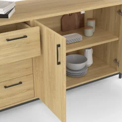 IDMarket Buffet XXL bois et noir style industriel 180 cm 4 portes et tiroirs* Buffets|Collection Industrielle