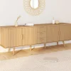 IDMarket Buffet XXL de 180 cm avec 4 portes et 3 tiroirs à l’effet lattes et tasseaux en bois coloris chêne* Meubles En Bois|Buffets
