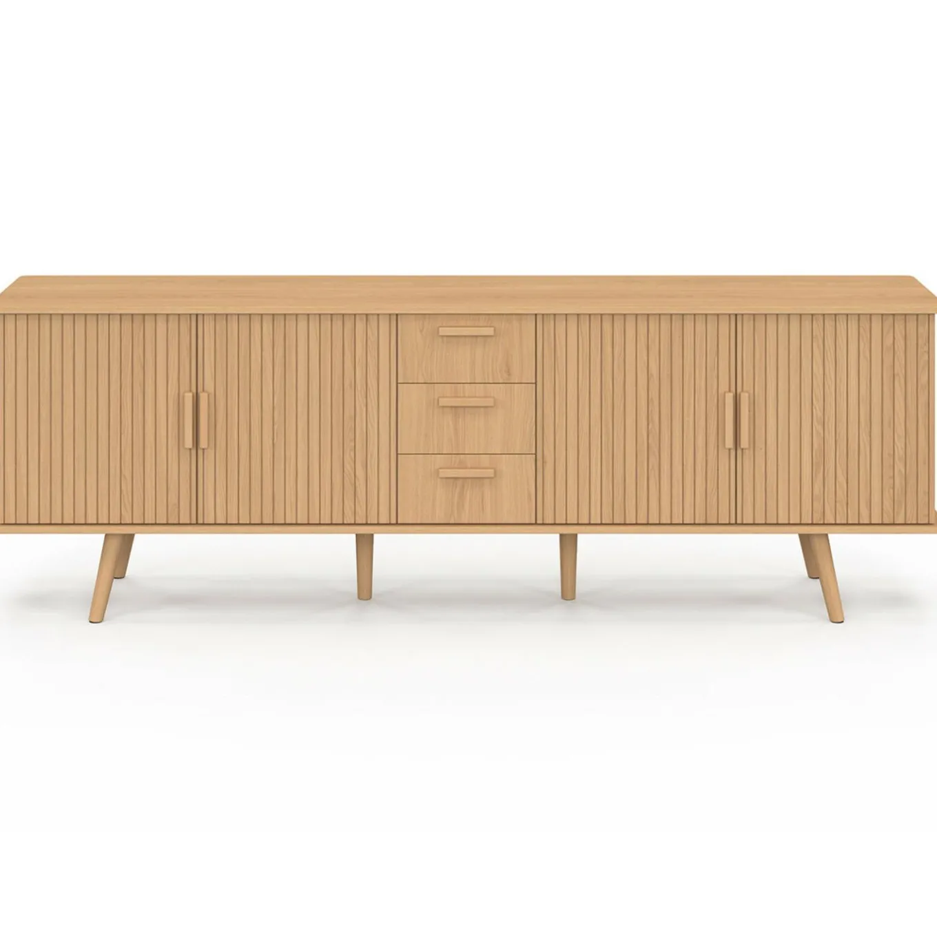 IDMarket Buffet XXL de 180 cm avec 4 portes et 3 tiroirs à l’effet lattes et tasseaux en bois coloris chêne* Meubles En Bois|Buffets