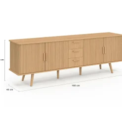 IDMarket Buffet XXL de 180 cm avec 4 portes et 3 tiroirs à l’effet lattes et tasseaux en bois coloris chêne* Meubles En Bois|Buffets