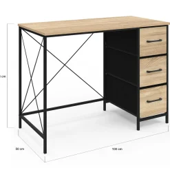 IDMarket Bureau 3 tiroirs design industriel en tissu bois et noir* Meubles En Bois|Bureaux De Travail