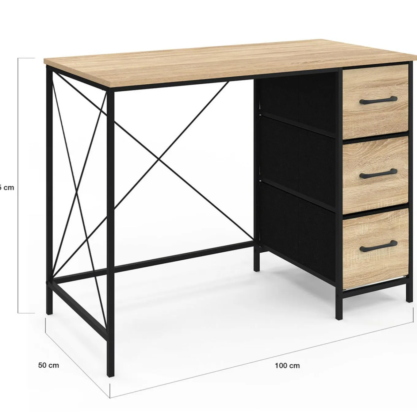 IDMarket Bureau 3 tiroirs design industriel en tissu bois et noir* Meubles En Bois|Bureaux De Travail
