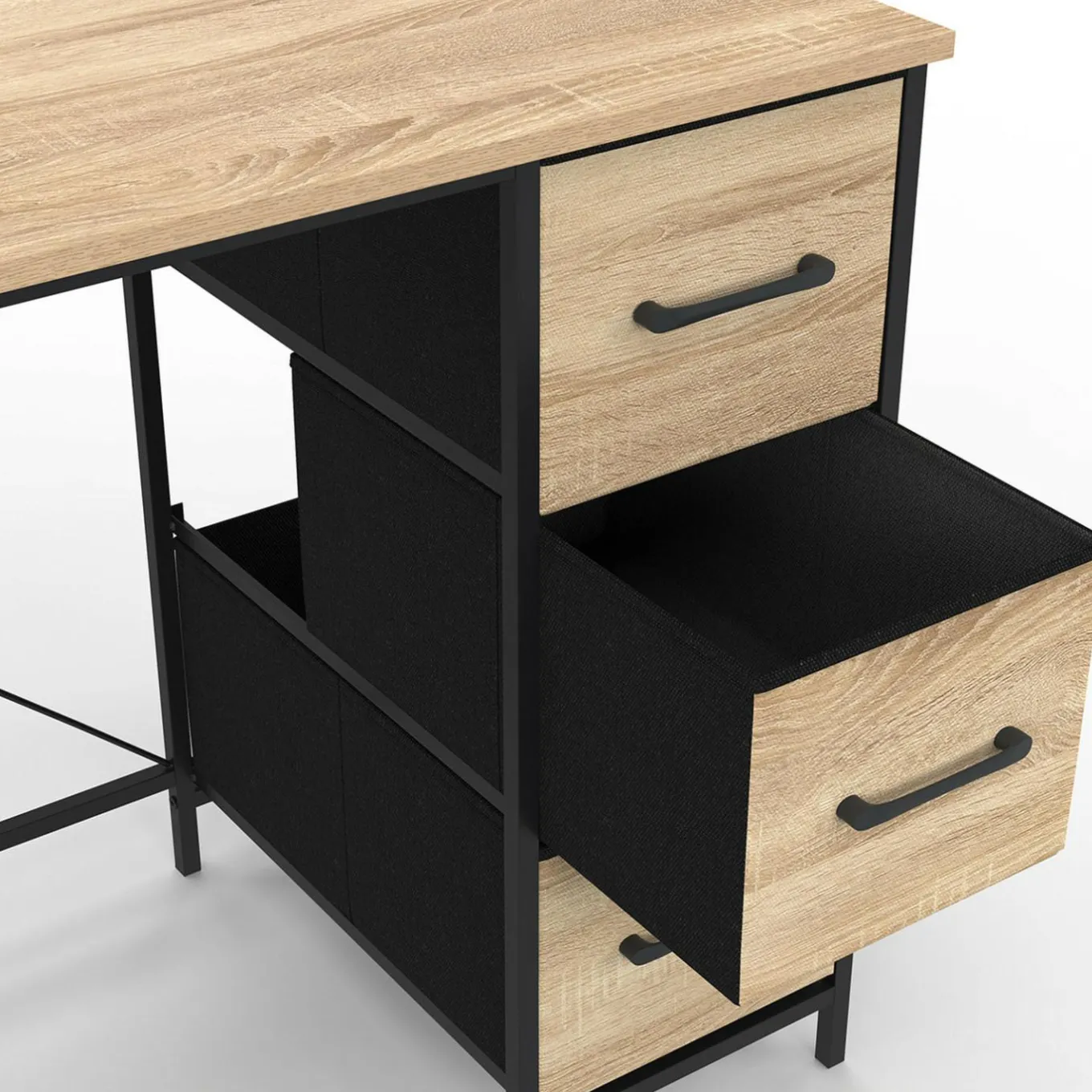 IDMarket Bureau 3 tiroirs design industriel en tissu bois et noir* Meubles En Bois|Bureaux De Travail
