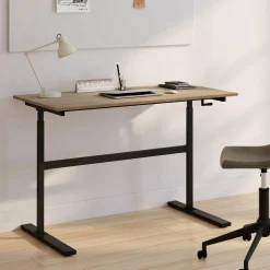 IDMarket Bureau assis debout à manivelle hauteur réglable 70 - 120 cm bois façon hêtre et noir* Meubles En Bois|Bureaux Design