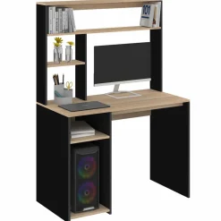 IDMarket Bureau avec rangements noir et bois* Collection Télétravail|Bureaux Design