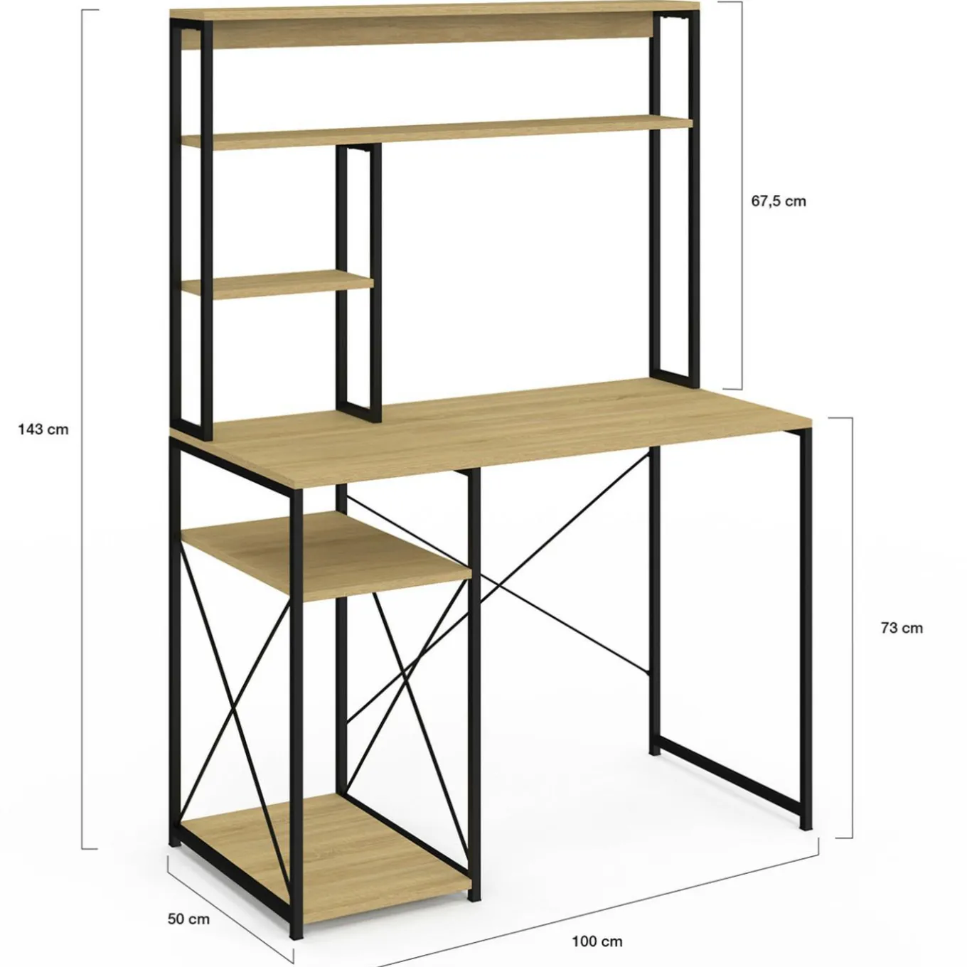 IDMarket Bureau avec étagères de rangement DETROIT design industriel* Bureaux De Travail|Bureaux Avec Rangement
