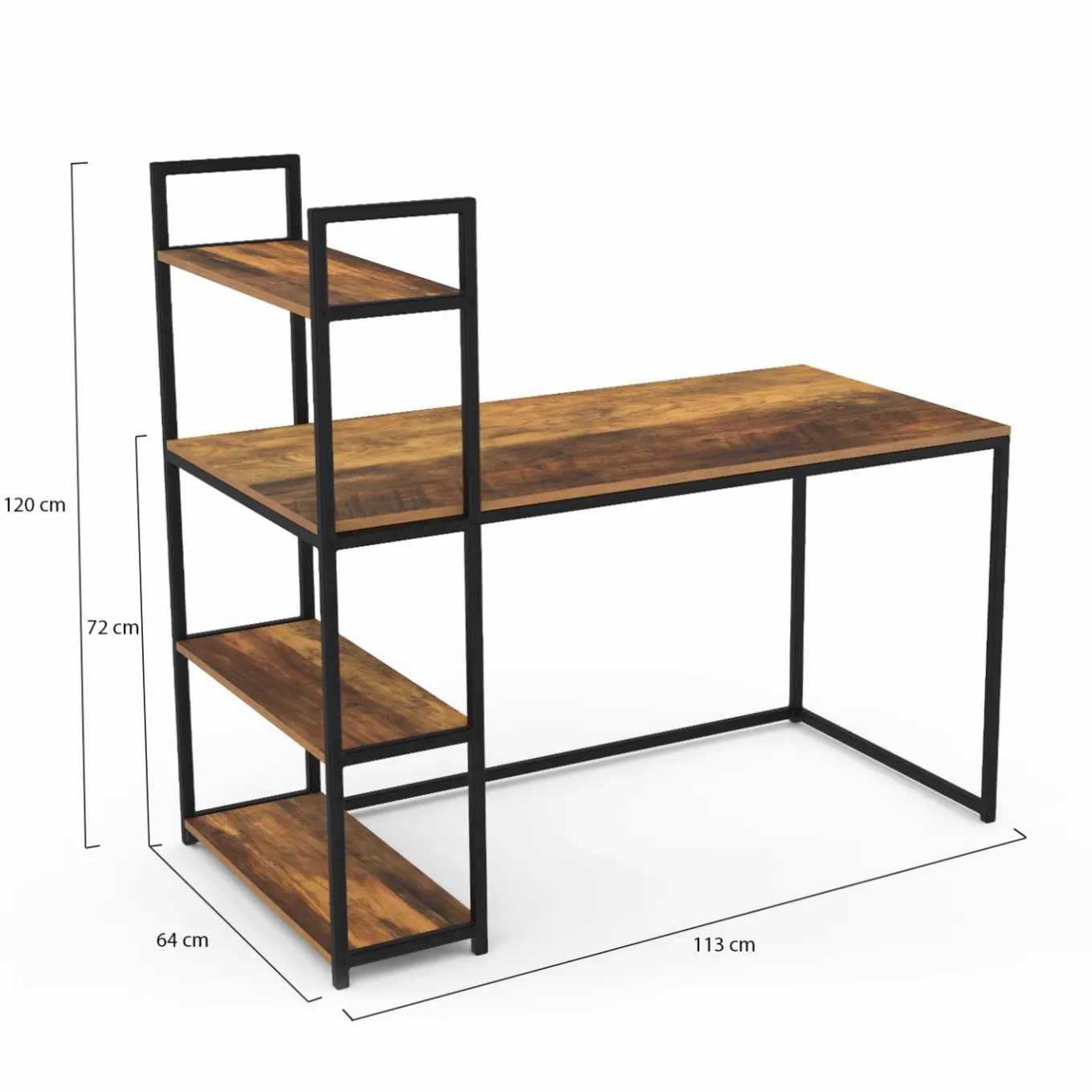 IDMarket Bureau avec étagères style industriel effet bois vieilli* Meubles Hauts|Meubles En Bois