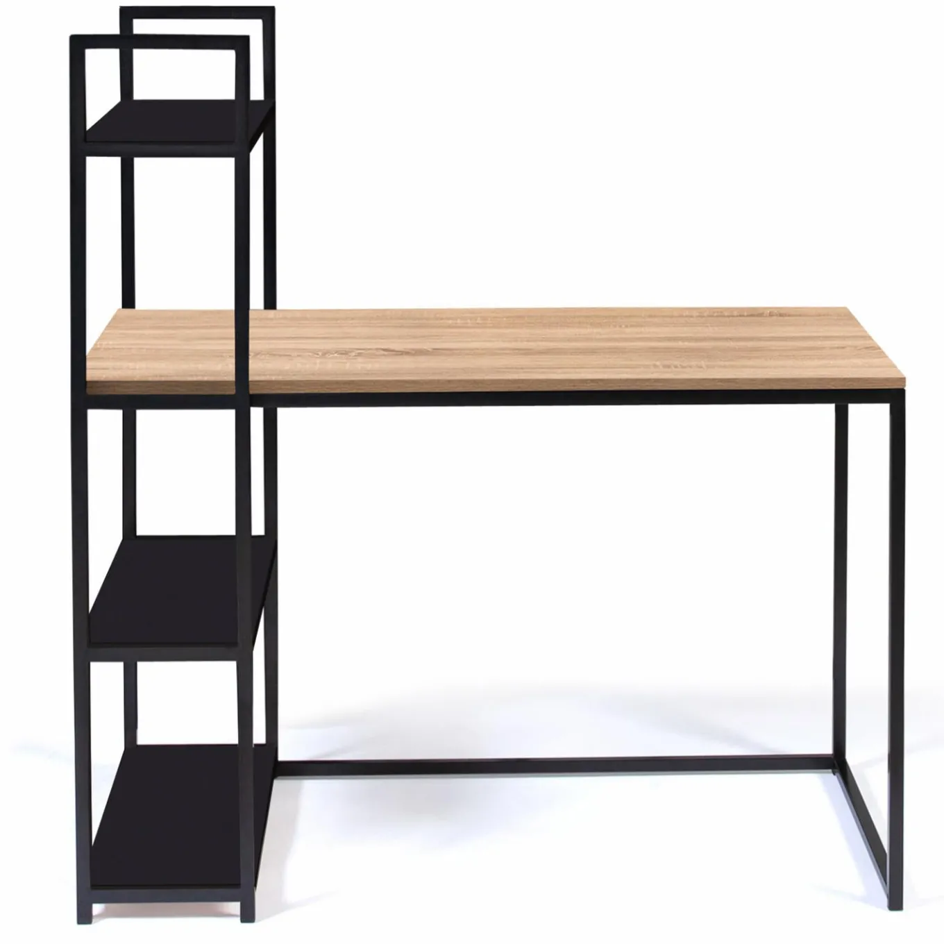 IDMarket Bureau avec étagères style industriel en bois et métal noir* Collection Télétravail|Collection Industrielle