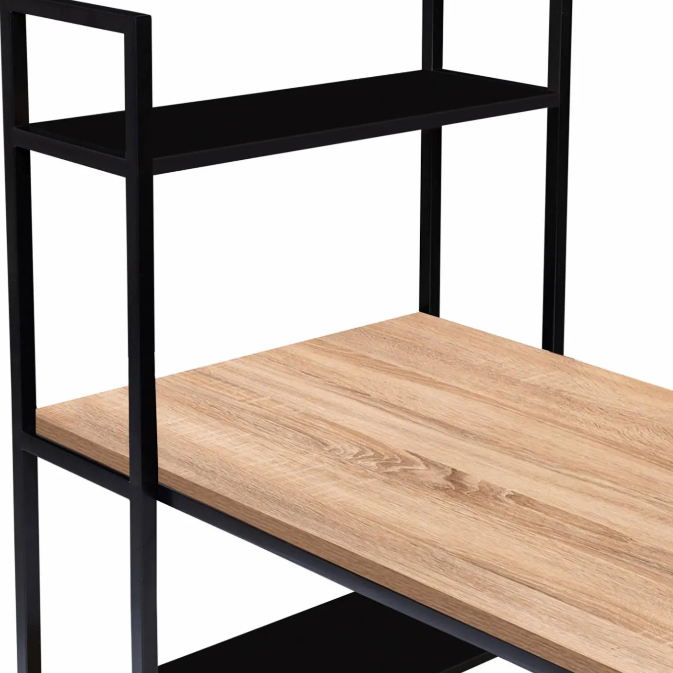 IDMarket Bureau avec étagères style industriel en bois et métal noir* Collection Télétravail|Collection Industrielle