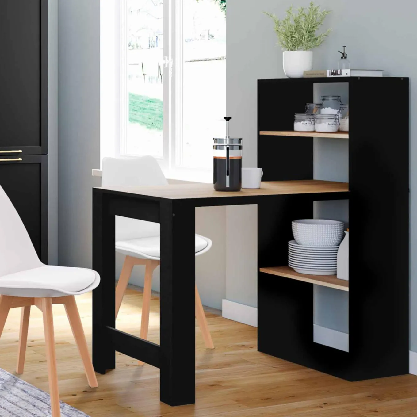 IDMarket Bureau bibliothèque bois façon hêtre et noir* Collection Design|Collection Télétravail