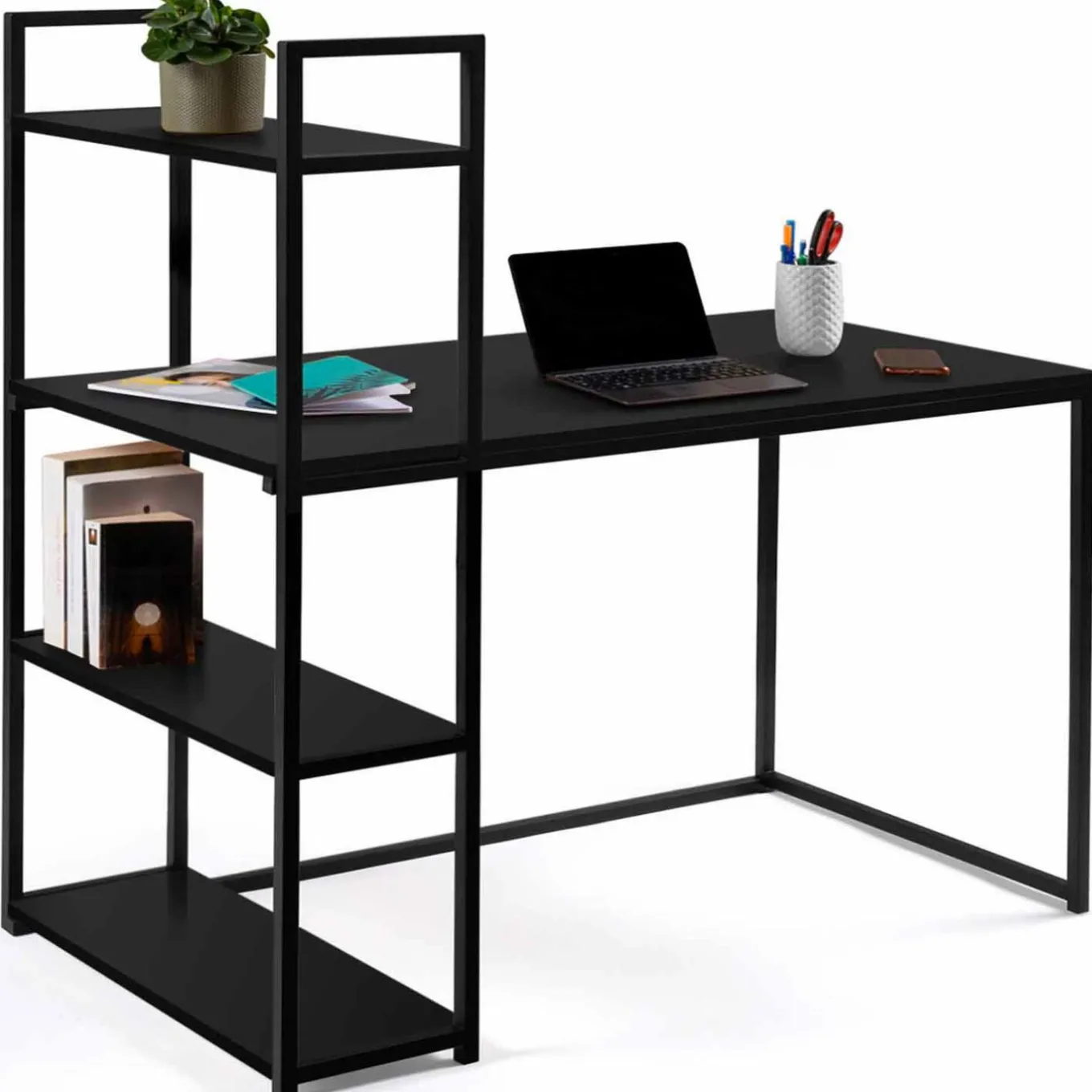 IDMarket Bureau bibliothèque noir design industriel* Meubles Hauts|Meubles Noirs