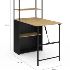 IDMarket Bureau bibliothèque pliable plateau rabattable bois façon hêtre et noir* Meubles Noirs|Meubles En Bois
