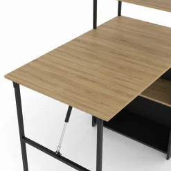 IDMarket Bureau bibliothèque pliable plateau rabattable bois façon hêtre et noir* Meubles Noirs|Meubles En Bois