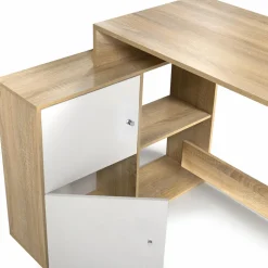IDMarket Bureau d’angle avec rangement bois imitation hêtre et blanc* Collection Design|Collection Télétravail