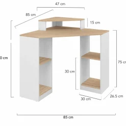 IDMarket Bureau d'angle avec rangements blanc et façon hêtre* Collection Design|Collection Télétravail