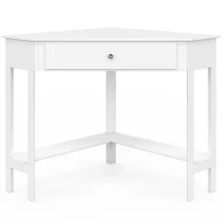 IDMarket Bureau d'angle gain de place bureau informatique blanc avec rangements et 1 tiroir* Meubles Blancs|Collection Télétravail