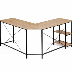 IDMarket Bureau d’angle industriel avec étagère bois et métal* Meubles Bas|Meubles En Bois