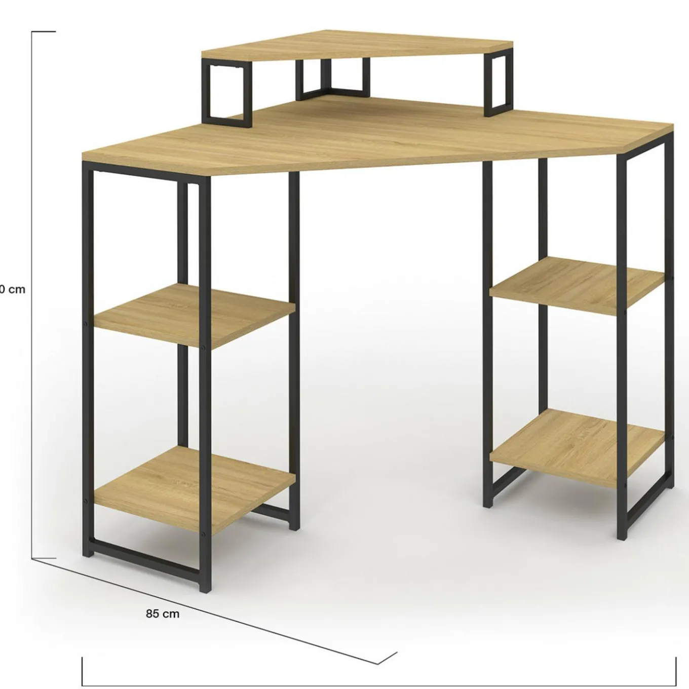 IDMarket Bureau d'angle industriel avec rangements bois et métal noir* Bureaux De Travail|Bureaux Avec Plan De Travail