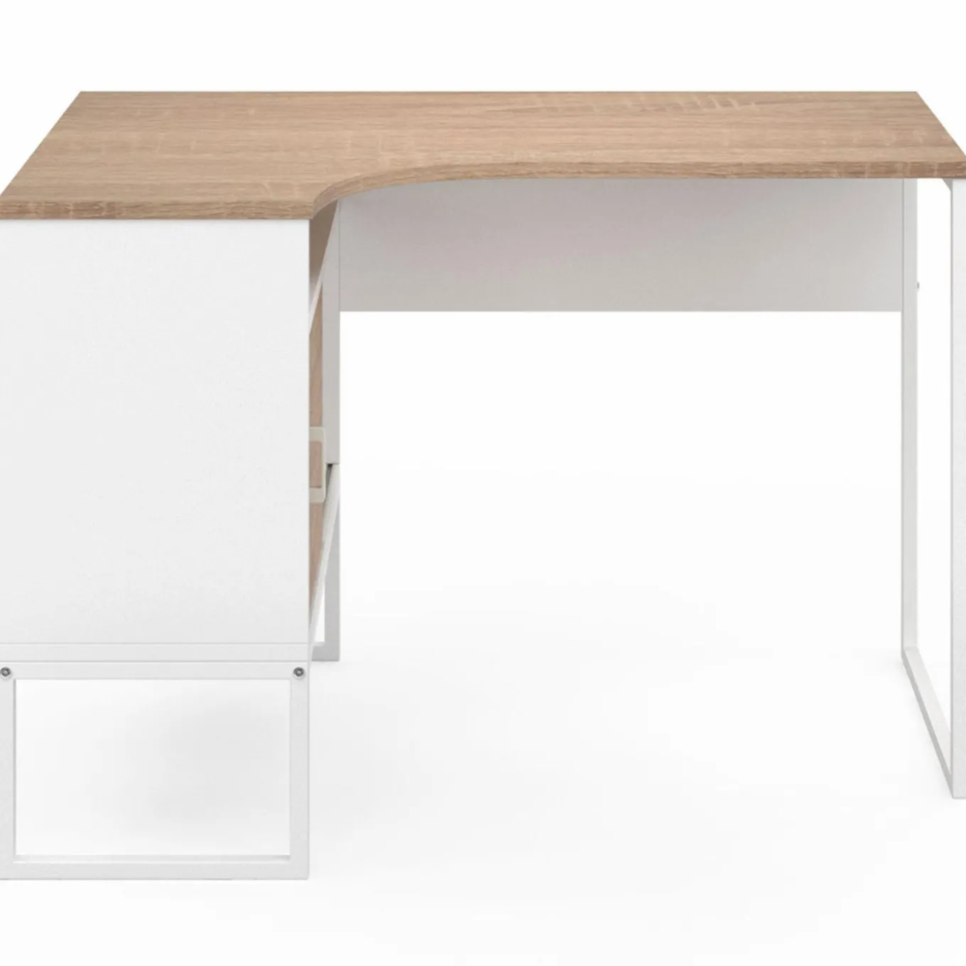 IDMarket Bureau d’angle industriel métal blanc et bois façon hêtre* Collection Télétravail|Petits Meubles