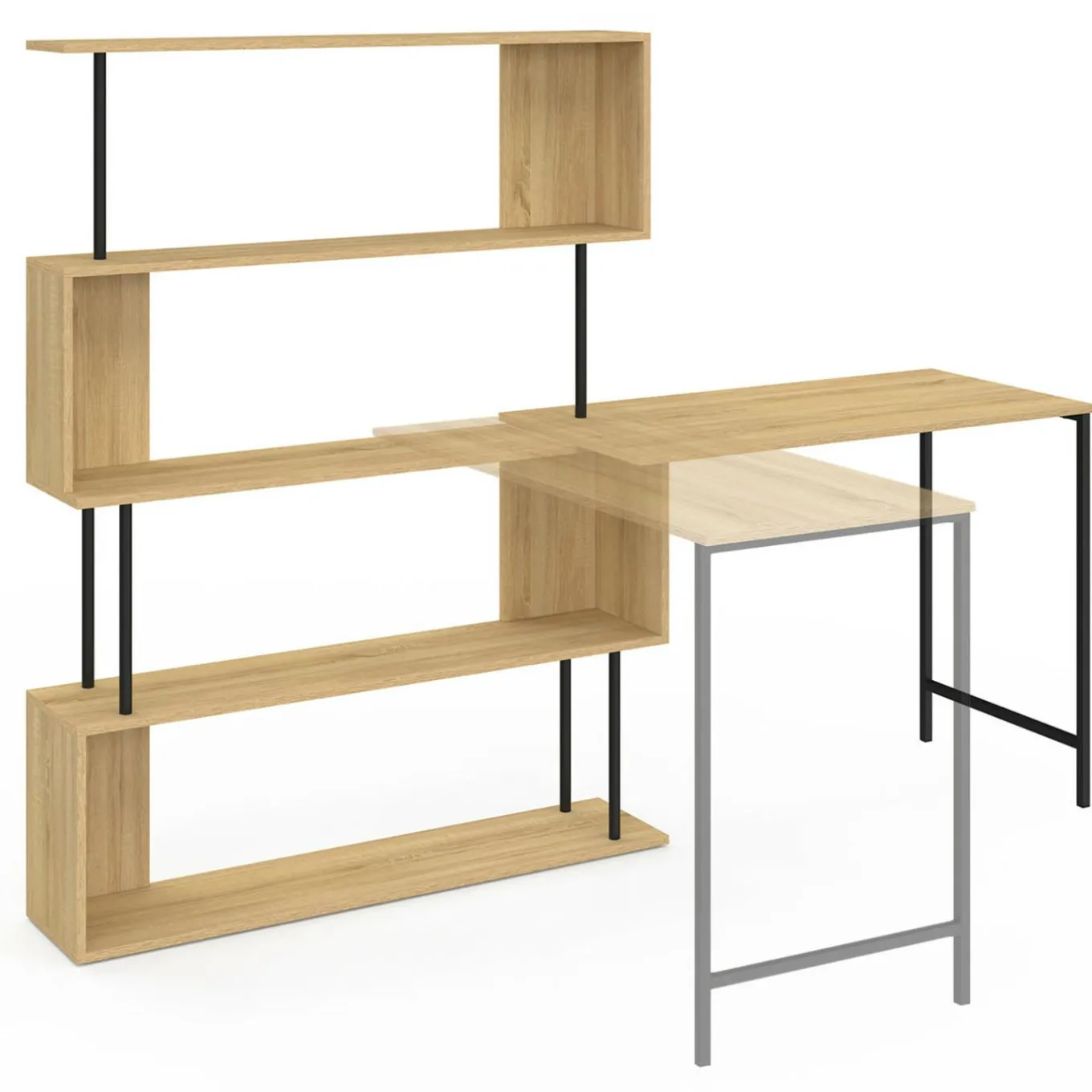 IDMarket Bureau d'angle industriel rotatif 180° en forme de S* Bureaux De Travail|Bureaux Extensibles