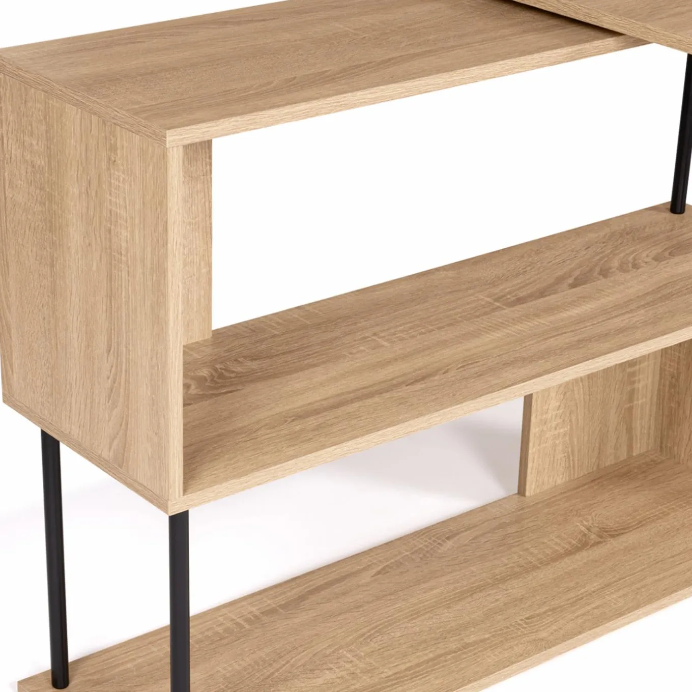 IDMarket Bureau d’angle rotatif 180° industriel avec étagère forme S* Collection Télétravail|Collection Industrielle