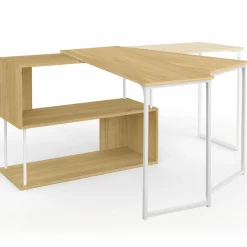 IDMarket Bureau d'angle rotatif 180° métal blanc et bois* Collection Télétravail|Petits Meubles