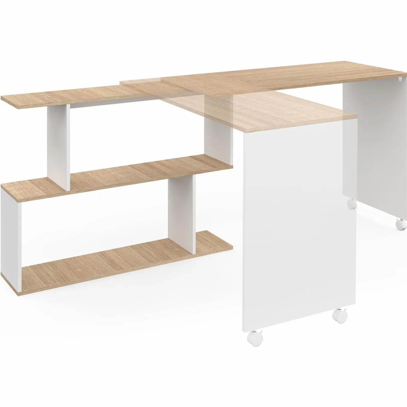 IDMarket Bureau d'angle rotatif en bois hêtre et blanc* Meubles En Bois|Collection Télétravail