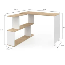 IDMarket Bureau d'angle rotatif en bois hêtre et blanc* Meubles En Bois|Collection Télétravail