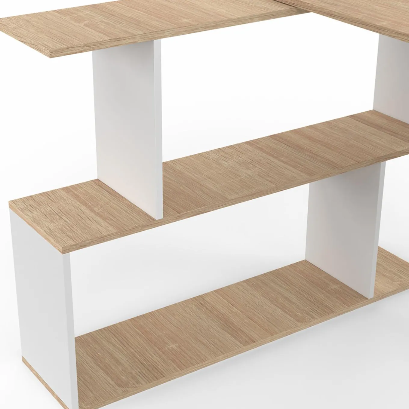 IDMarket Bureau d'angle rotatif en bois hêtre et blanc* Meubles En Bois|Collection Télétravail