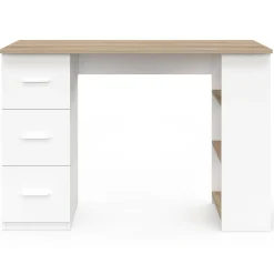 IDMarket Bureau droit 3 tiroirs avec étagères de rangement blanc et bois* Meubles En Bois|Collection Contemporaine
