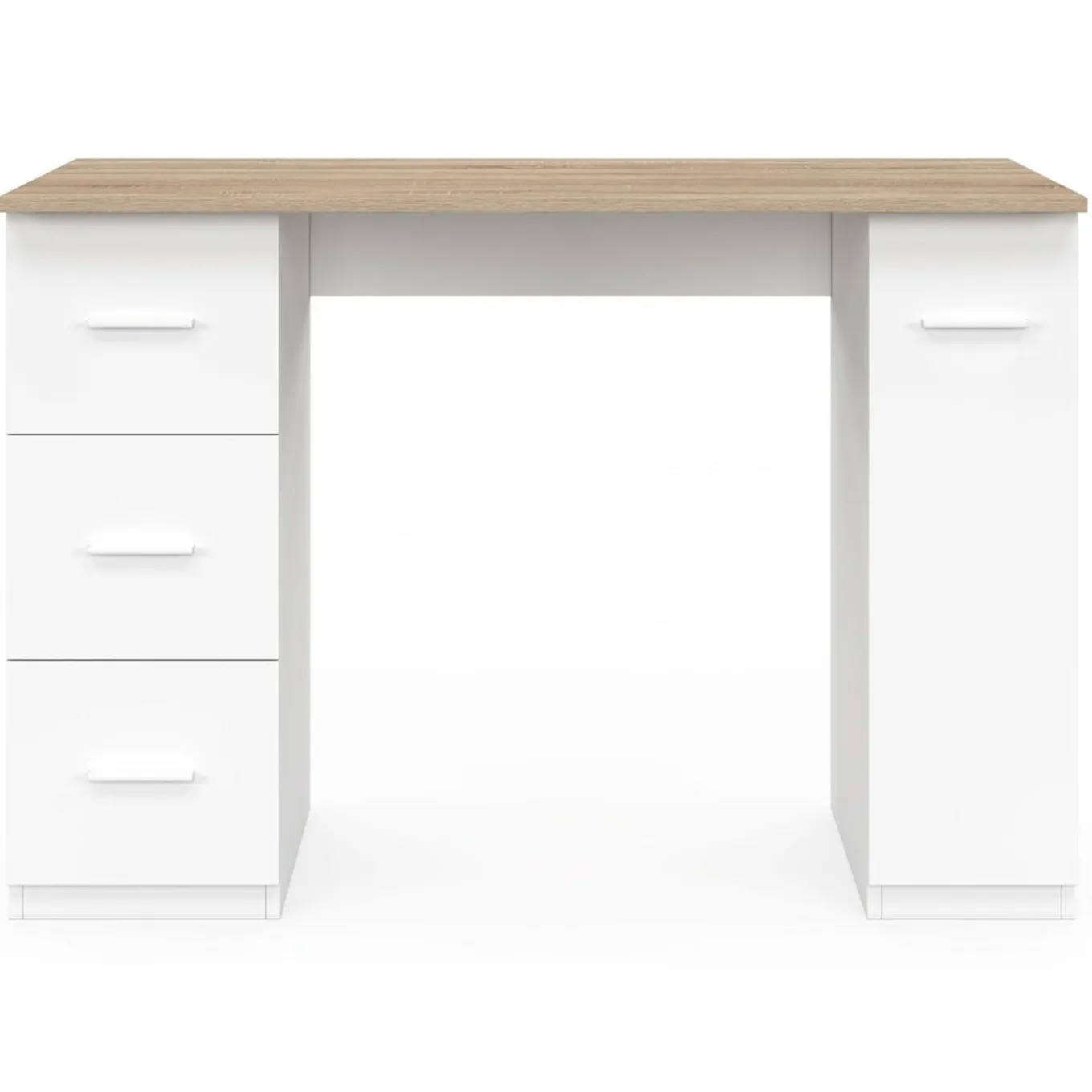 IDMarket Bureau droit 3 tiroirs et porte placard blanc et bois* Meubles Blancs|Meubles En Bois