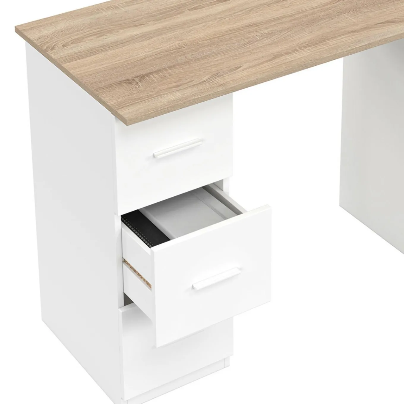 IDMarket Bureau droit 3 tiroirs et porte placard blanc et bois* Meubles Blancs|Meubles En Bois