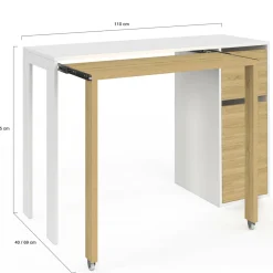 IDMarket Bureau extensible blanc et bois avec rangements* Meubles Blancs|Meubles En Bois