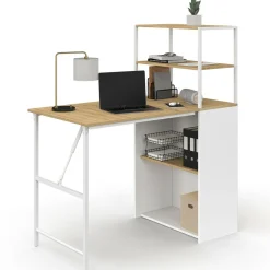 IDMarket Bureau pliable avec étagères bois façon hêtre et blanc* Meubles En Bois|Collection Télétravail