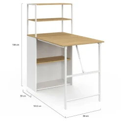 IDMarket Bureau pliable avec étagères bois façon hêtre et blanc* Meubles En Bois|Collection Télétravail