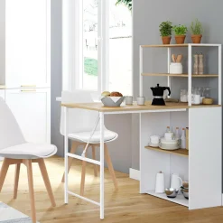 IDMarket Bureau pliable avec étagères bois façon hêtre et blanc* Meubles En Bois|Collection Télétravail