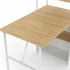 IDMarket Bureau pliable avec étagères bois façon hêtre et blanc* Meubles En Bois|Collection Télétravail