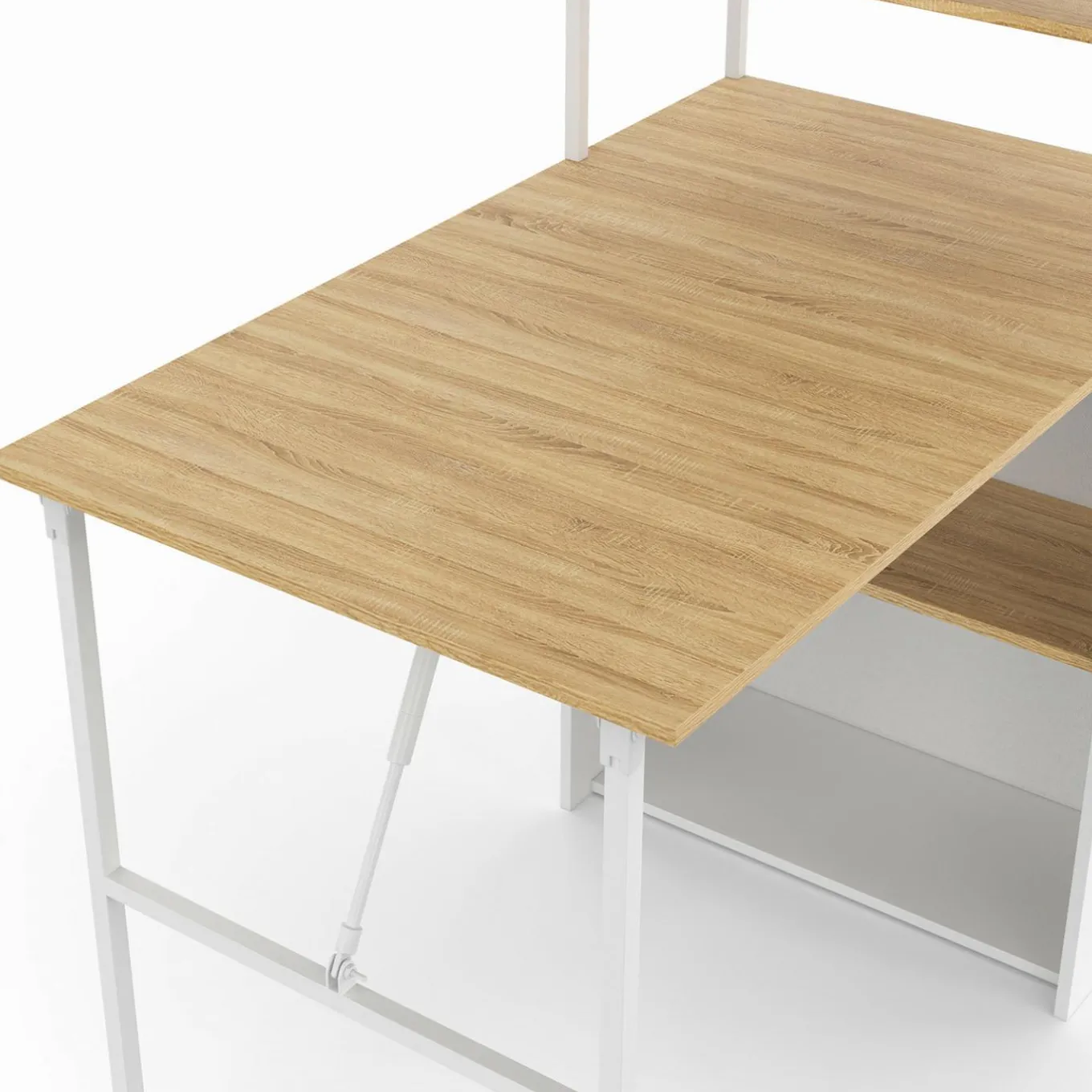 IDMarket Bureau pliable avec étagères bois façon hêtre et blanc* Meubles En Bois|Collection Télétravail