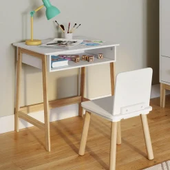 IDMarket Bureau pour enfant + chaise bois et blanc avec niche*Enfant Meubles Blancs|Meubles Enfant