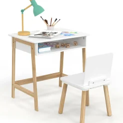 IDMarket Bureau pour enfant + chaise bois et blanc avec niche*Enfant Meubles Blancs|Meubles Enfant