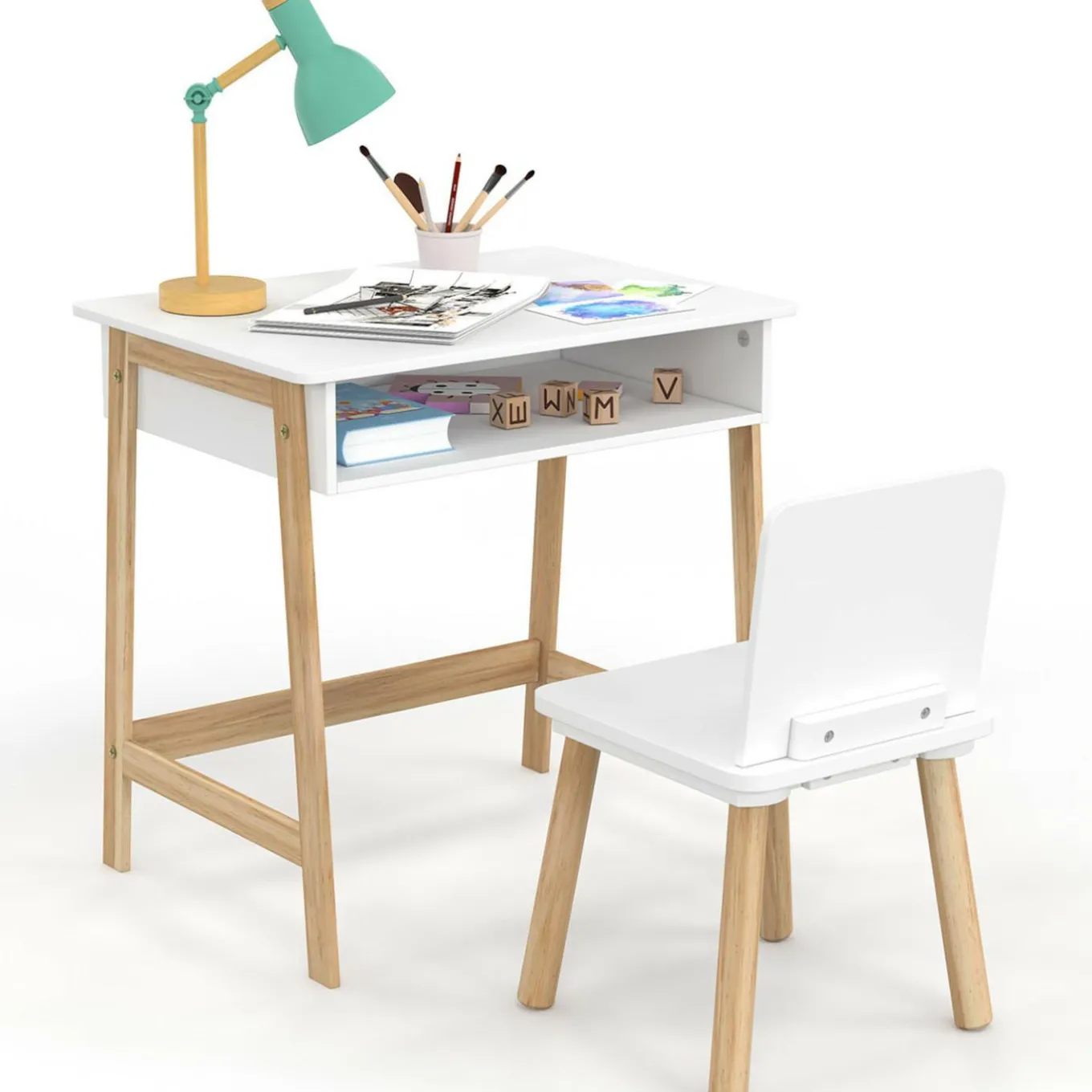 IDMarket Bureau pour enfant + chaise bois et blanc avec niche*Enfant Meubles Blancs|Meubles Enfant
