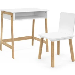 IDMarket Bureau pour enfant + chaise bois et blanc avec niche*Enfant Meubles Blancs|Meubles Enfant