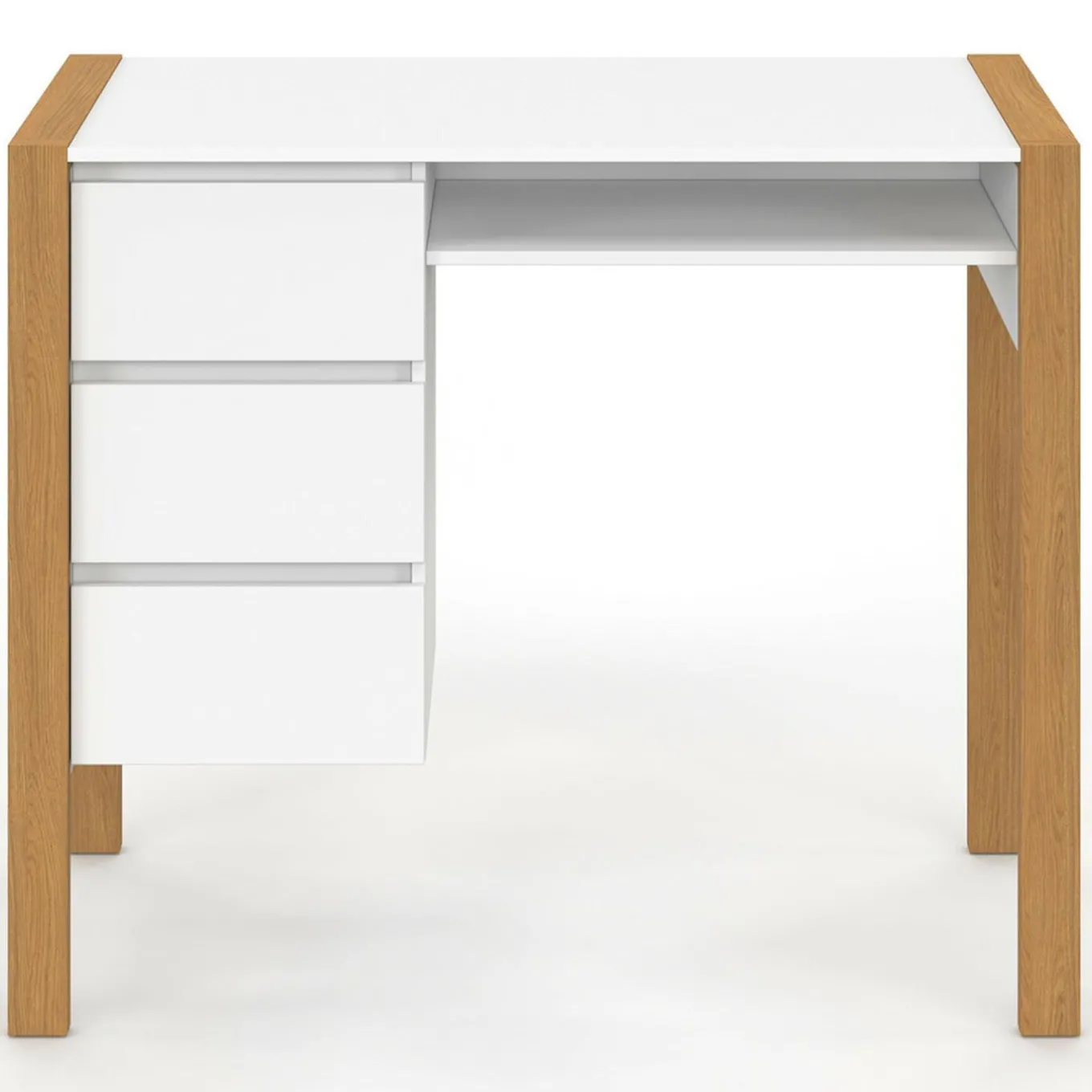 IDMarket Bureau scandinave blanc et bois avec 3 tiroirs et niche* Meubles Blancs|Collection Scandinave