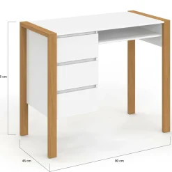IDMarket Bureau scandinave blanc et bois avec 3 tiroirs et niche* Meubles Blancs|Collection Scandinave
