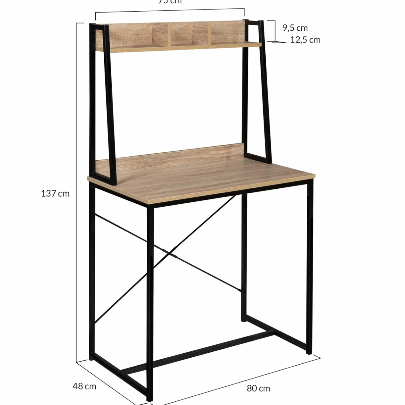 IDMarket Bureau étagère droit design industriel bois et métal* Collection Télétravail|Collection Industrielle