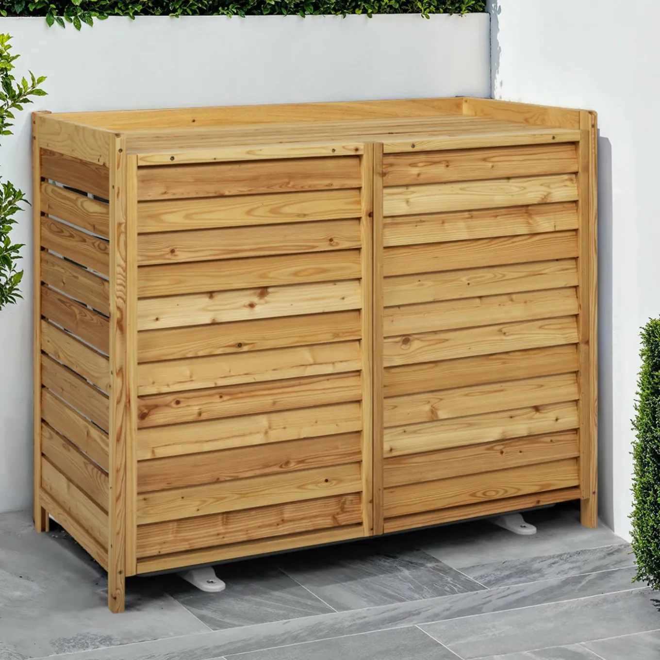 IDMarket Cache climatiseur extérieur en bois naturel 95 x 50 x 80 cm* Abris De Jardin|Protection Du Jardin