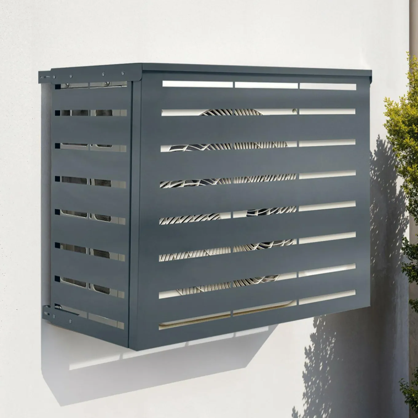 IDMarket Cache climatiseur extérieur en métal gris anthracite 95x50x80 cm* Abris De Jardin|Protection Du Jardin