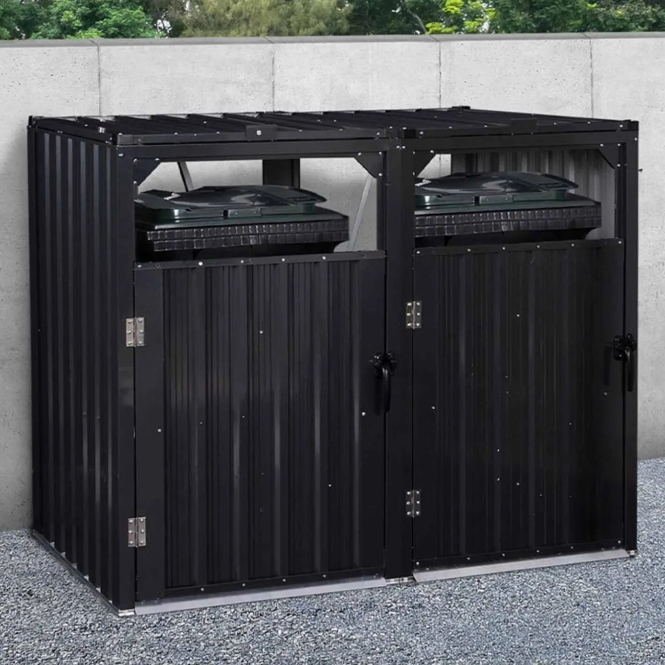 IDMarket Cache poubelle double en acier gris pour extérieur* Abris De Jardin