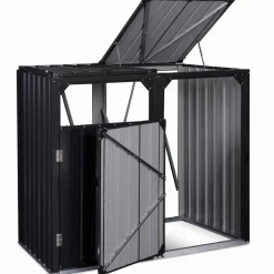 IDMarket Cache poubelle double en acier gris pour extérieur* Abris De Jardin