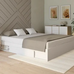 IDMarket Cadre de lit 180 x 200 cm avec rangements et sommier blanc* Chambre Complète Adulte|Lits Avec Sommier